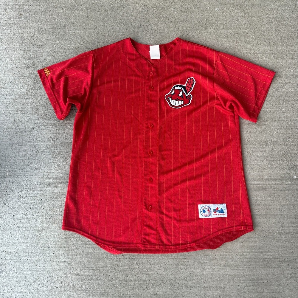Cleveland Indians MLB USA Made Vtg Majestic Unisex Jersey Red Pinstripe Size XL